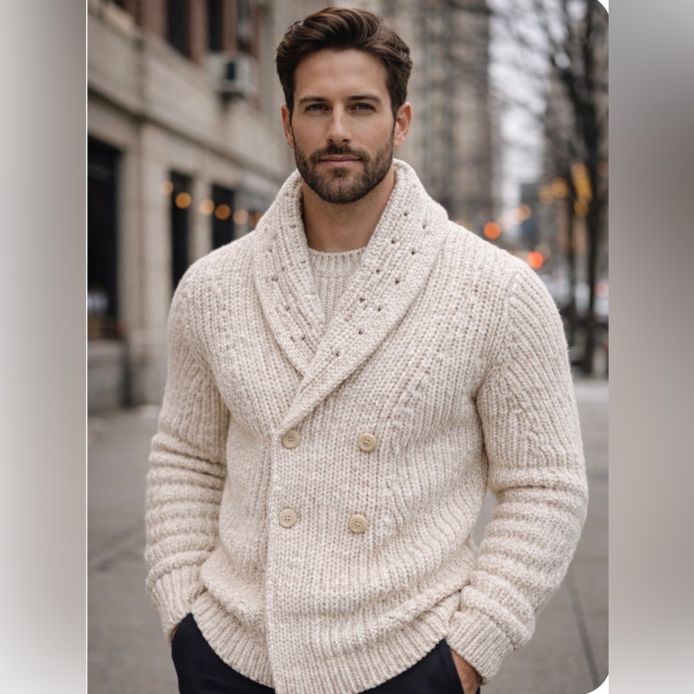 Kith Cream Shawl Collar Double-Breasted Knit Cardigan
